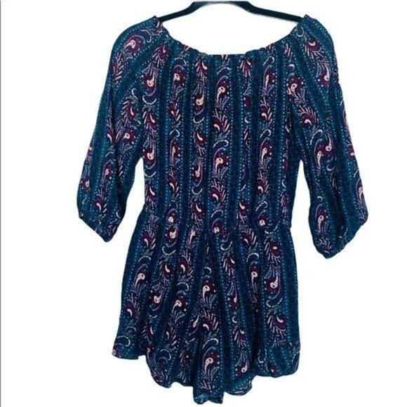 2/$30 American Eagle Paisley Print Boho Off the Shoulder Romper Jumper XS - Picture 4 of 6